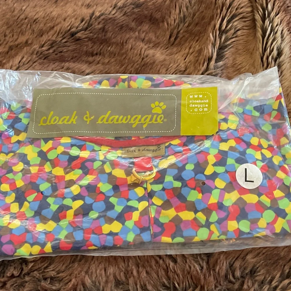 NEW CLOAK & DAWGGIE DOG RAINCOAT MULTI COLOR LARGE Great gift